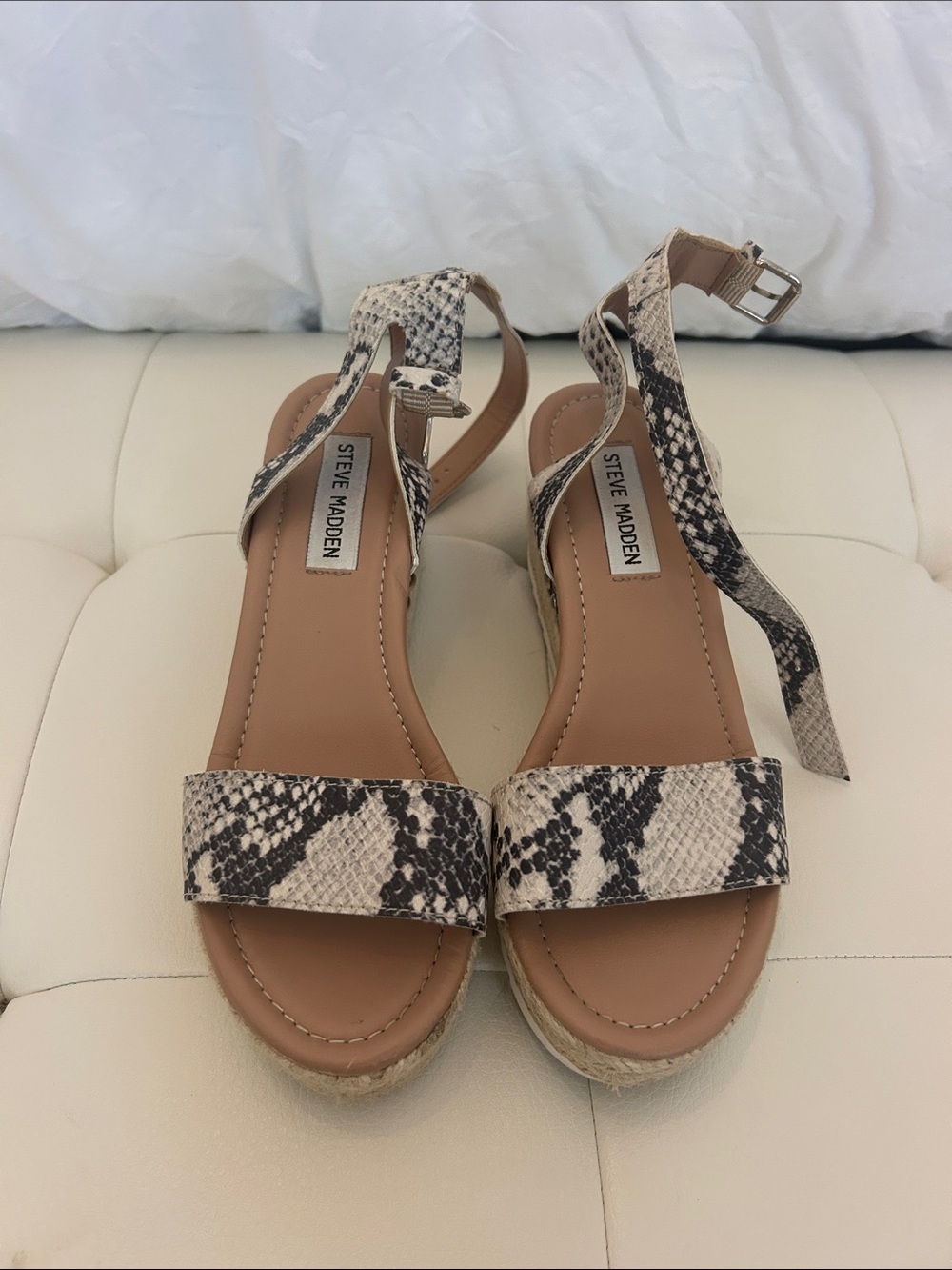 Steve Madden Women's Snake Print Ankle-Strap Sandals in Black & White